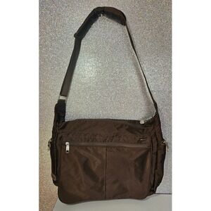 eBags Brown Nylon Messenger Bag Crossbody Travel Commuter Laptop Multi-Pocket